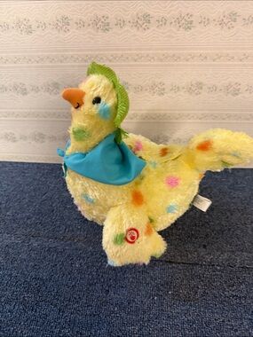 Hallmark Yellow Polka Dot Plush Duck with Blue Scarf and Green Bonnet